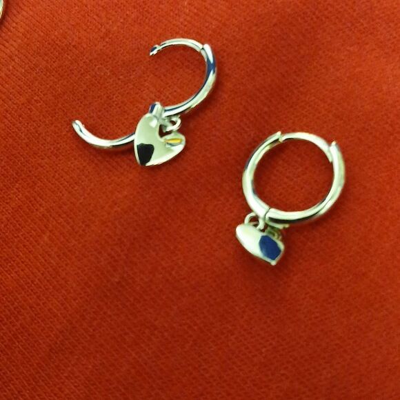 Silvertone Earrings Set with Large Swirl and Small Hoops With Hearts Pierced - Picture 2 of 8